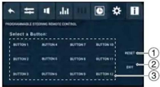 PROGRAMMABLE STEERING REMOTE CONTROL Select a Button: BUTTON 1 BUTTON 4 BUTTON 7 BUTTON 10 BUTTON 2 BUTTON 5 BUTTON 6 BUTTON 11 BUTTON 3 BUTTON 6 BUTTON 9 BUTTON 12 RESET EXIT ① ② ③