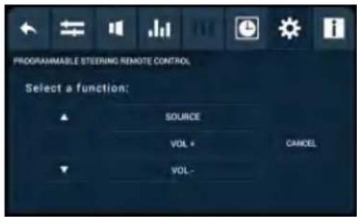 PROPOKAMMABLE STEERING REMOTE CONTROL Select a function: SOURCE VOL + VOL- CANCEL