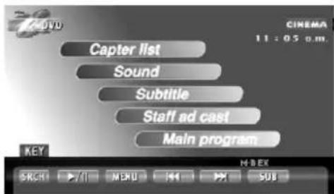 CINEMA 11:05 o.m. Capter list Sound Subtitle Staff ad cast Main program KEY M-BOX BATCH >/11 MENU 44 > SUB