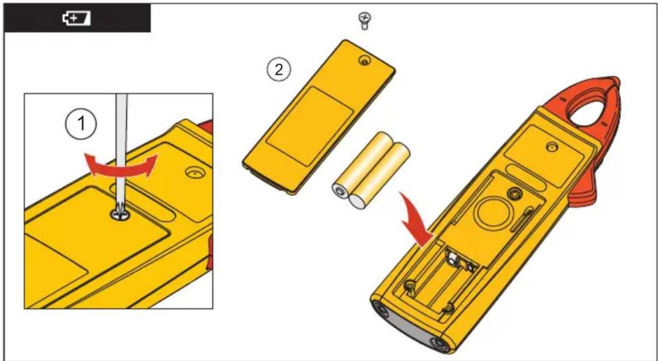 Diagram illustrating the step-by-step installation of a yellow handheld device, showing pinning, battery assembly, and disassembly.