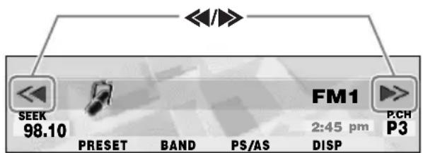 SEEK 98.10 PRESET BAND PS/AS FM1 2:45 pm DISP PCH P3