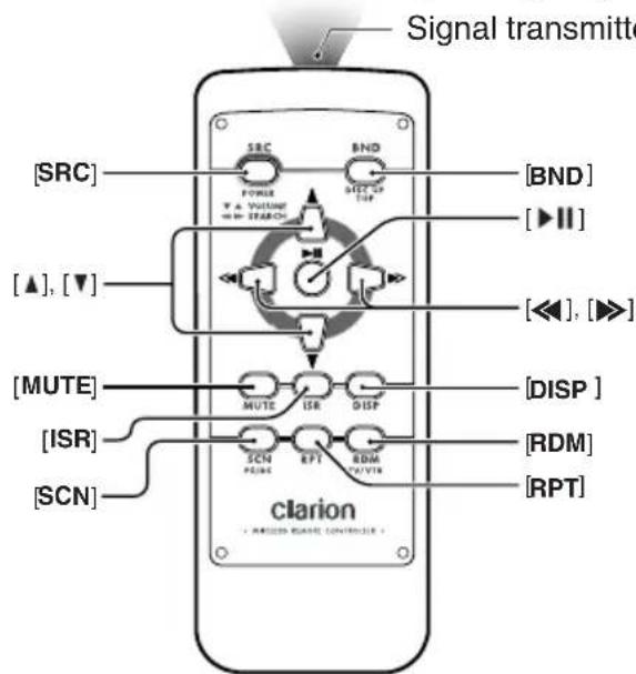 Signal transmittent [SRC] BND [▼II] [▲], [▼] [<<], [▶] [MUTE] ISP [DSP] [ISR] RDM [SCN] CLARION + PINES BASE CONTROLLER + SCN PENS RPT RDM RPTR