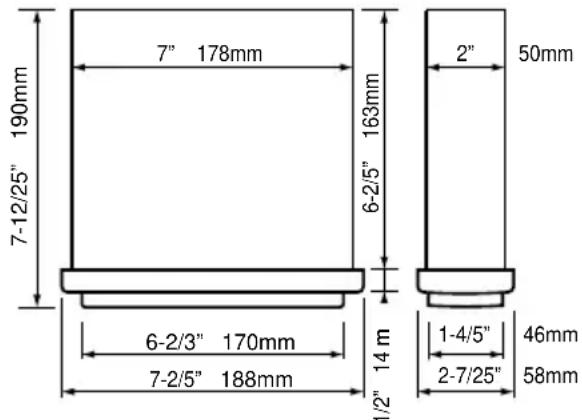 7-12/25" 190mm 7" 178mm 6-2/5" 163mm 2" 50mm 6-2/3" 170mm 7-2/5" 188mm 1/2" 14 m 1-4/5" 46mm 2-7/25" 58mm