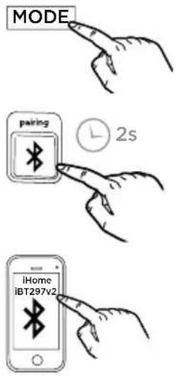 MODE pairing 2s iHome iBT297v2