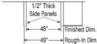 1/2" Thick Side Panels 48" 49" Finished Dim. Rough-In Dim.
