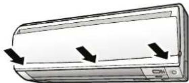 Illustration of a car air conditioner unit with airflow arrows indicating airflow direction (no text or symbols)