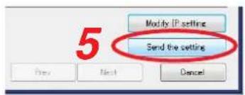 Modify IP setting Send the setting Menu Next Cancel