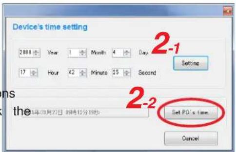Device's time setting 2000 Year 1 Month 4 Day 17 Hour 42 Minutes 25 Second Setting 2-1 2-2 Set PO's time the the 2000年09月27日 09时12分15秒 Cancel