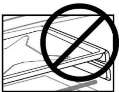 Warning symbol with diagonal line crossing over a wooden surface, indicating no hazard or caution