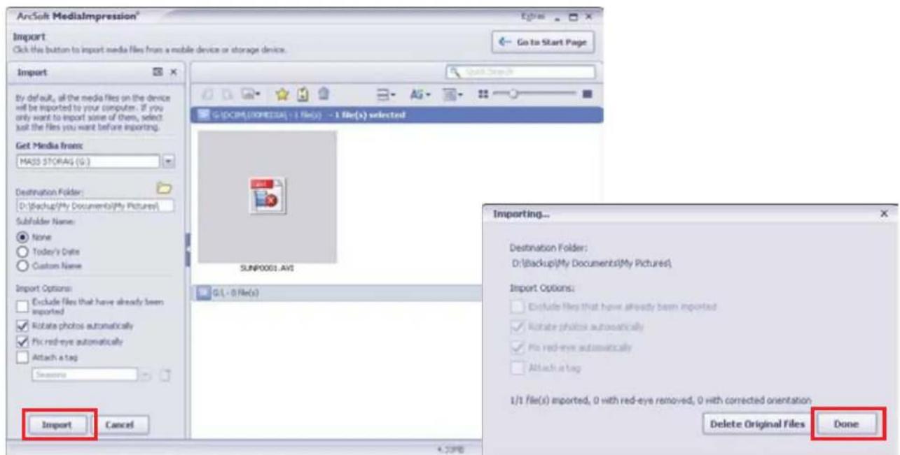 ArcSoft MediaImpression® Import Click this button to import media files from a mobile device or storage device. Go to Start Page Import By default, all the media files on the device will be imported to your computer. If you only want to import some of them, select just the files you want before impo…