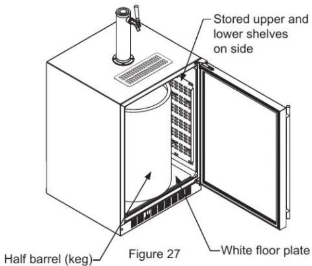 Stored upper and lower shelves on side Half barrel (keg) Figure 27 White floor plate