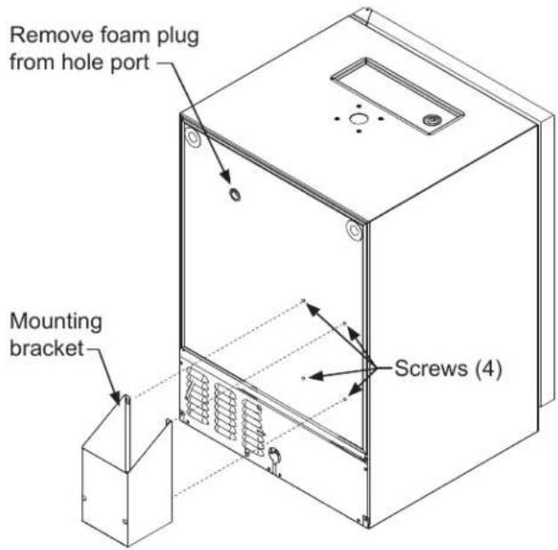 Remove foam plug from hole port Mounting bracket Screws (4)