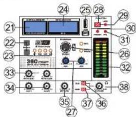 Labeled diagram of an electronic testing setup with numbered components and control buttons