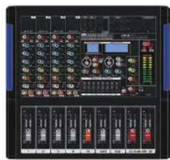 Front panel of a digital audio workstation interface with multiple audio and audio jack controls
