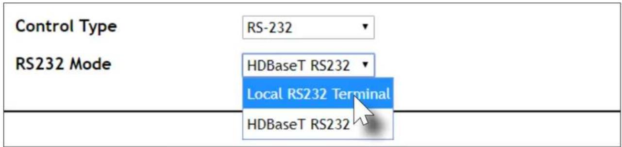 Control Type RS-232 RS232 Mode HDBaseT RS232 Local RS232 Terminal HDBaseT RS232