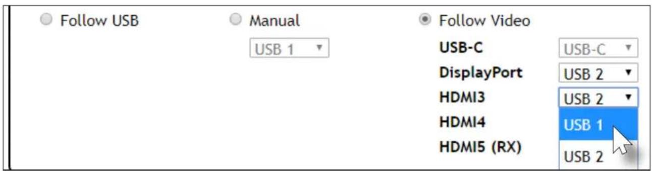 Follow USB Manual USB 1 Follow Video USB-C DisplayPort HDMI3 HDMI4 HDMI5 (RX) USB-C USB 2 USB 2 USB 1 USB 2