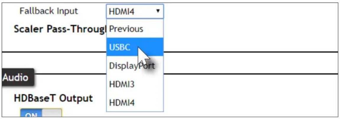 Fallback Input HDMI4 Previous USBC DisplayPort Audio HDBaseT Output HDMI3 HDMI4