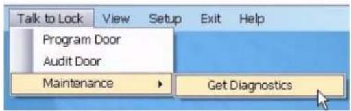 Talk to Lock View Setup Exit Help Program Door Audit Door Maintenance Get Diagnostics