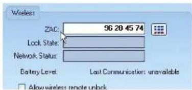 Wireless ZAC: 96 28 45 74 Lock State: Network Status: Battery Level: Last Communication: unavailable Allow wireless remote unlock