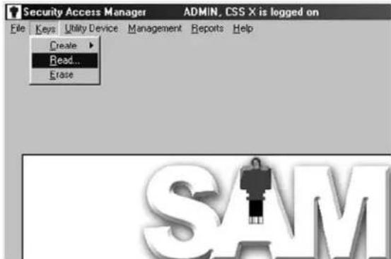 Security Access Manager File Keys Utility Device Management Reports Help Create Read... Erase SAM