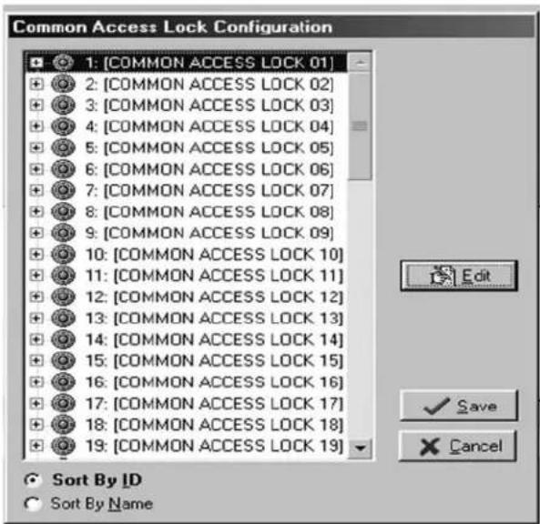 Common Access Lock Configuration 1: [COMMON ACCESS LOCK 01] 2: [COMMON ACCESS LOCK 02] 3: [COMMON ACCESS LOCK 03] 4: [COMMON ACCESS LOCK 04] 5: [COMMON ACCESS LOCK 05] 6: [COMMON ACCESS LOCK 06] 7: [COMMON ACCESS LOCK 07] 8: [COMMON ACCESS LOCK 08] 9: [COMMON ACCESS LOCK 09] 10: [COMMON ACCESS LOCK 10] 11: [COMMON ACCESS LOCK 11] 12: [COMMON ACCESS LOCK 12] 13: [COMMON ACCESS LOCK 13] 14: [COMMON ACCESS LOCK 14] 15: [COMMON ACCESS LOCK 15] 16: [COMMON ACCESS LOCK 16] 17: [COMMON ACCESS LOCK 17] 18: [COMMON ACCESS LOCK 18] 19: [COMMON ACCESS LOCK 19] Edit ✓ Save × Cancel Sort By ID Sort By Name
