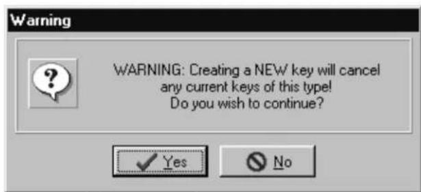 WARNING WARNING: Creating a NEW key will cancel any current keys of this type! Do you wish to continue?