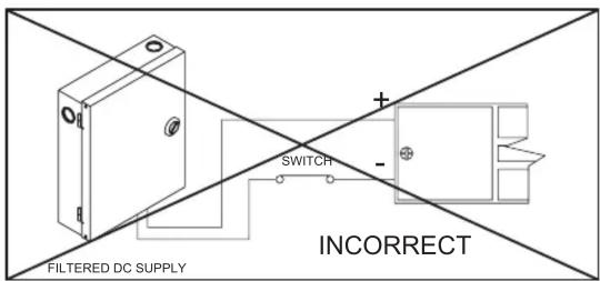 FILTERED DC SUPPLY SWITCH + - INCORRECT