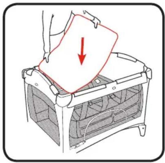 Diagram of a baby refrigerator with a red arrow indicating downward motion (no text or symbols)