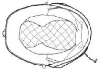 Simple line drawing of a closed object with a grid pattern inside, enclosed in an oval frame (no text or symbols)