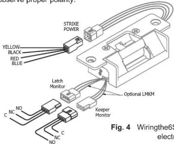 STRIKE POWER YELLOW BLACK RED BLUE Latch Monitor C NC NO C NO Optional LMKM Keeper Monitor Fig. 4 Wiringthe6S electr