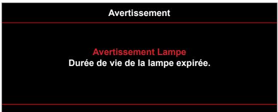 Avertissement Avertissement Lampe Durée de vie de la lampe expirée.