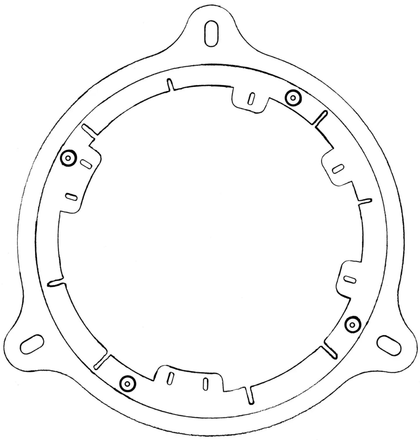Technical line drawing of a circular mechanical component with mounting holes and internal gear teeth (no text or symbols)