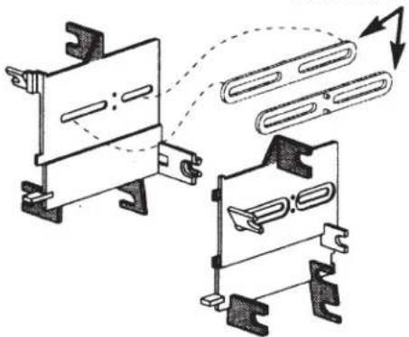 Technical illustration of two mechanical components with mounting brackets and a dashed line indicating connection (no text or symbols)