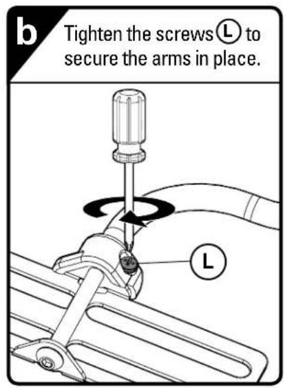 b Tighten the screws Ⓧ to secure the arms in place. L