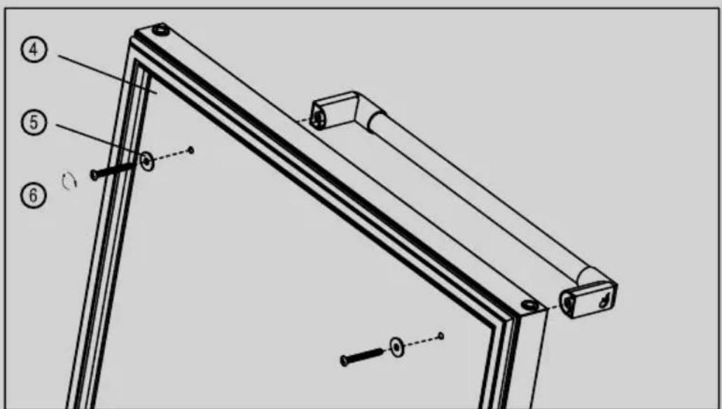 Technical diagram of a mechanical frame assembly with numbered parts labeled 4, 5, and 6