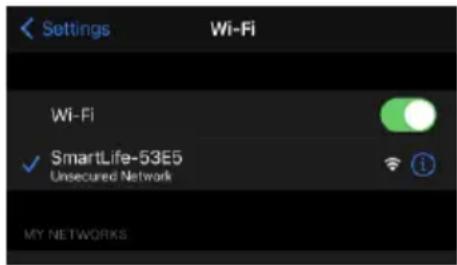 Settings Wi-Fi Wi-Fi ✓ SmartLife-53E5 Unsecured Network MY NETWORKS