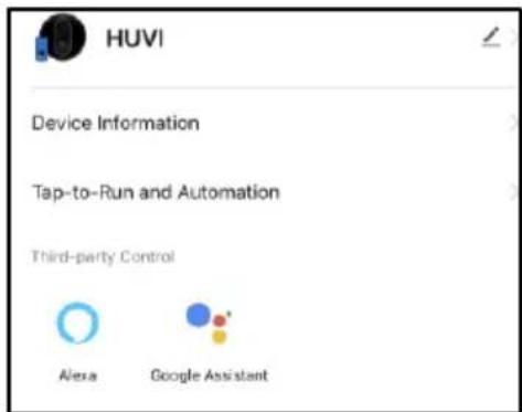 HUVI Device Information Tap-to-Run and Automation Third-party Control Alexa Google Assistant