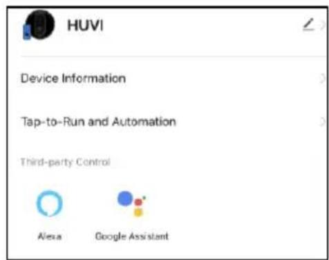 HUVI Device Information Tap-to-Run and Automation Third-party Control Alexa Google Assistant