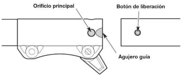 Orificio principal Botón de liberación Agujero guía
