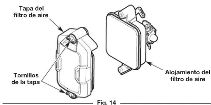 Tapa del filtro de aire Tornillos de la tapa Alojamiento del filtro de aire Fig. 14