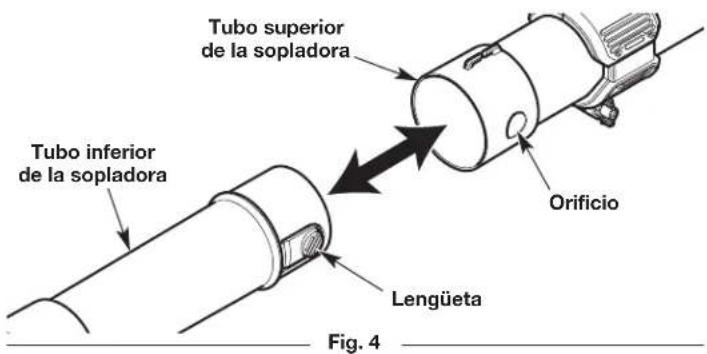 Tubo superior de la sopladora Tubo inferior de la sopladora Orificio Lengüeta Fig. 4