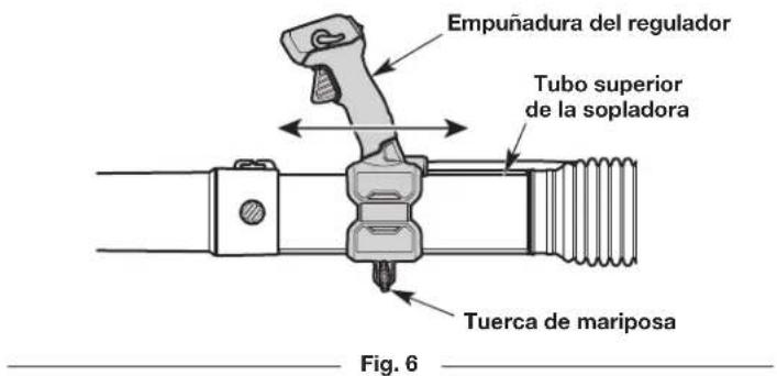 Empuñadura del regulador Tubo superior de la sopladora Tuerca de mariposa Fig. 6