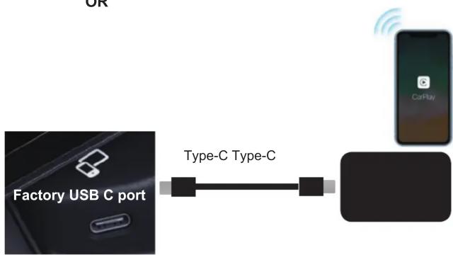 graph LR A["Factory USB C port"] --> B["Type-C Type-C"] B --> C["CarPlay"]