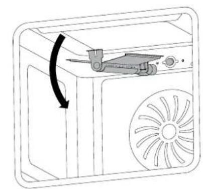 Diagram of a car air conditioner unit with airflow direction indicated by arrows (no text or symbols)