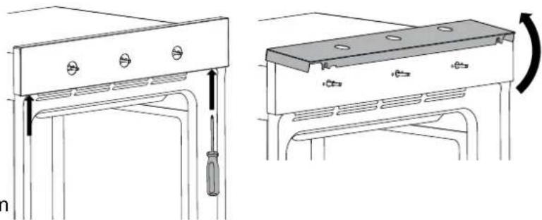 Technical line drawing showing two views of a door handle assembly with screwdriver and adjustment arrows (no text or symbols)