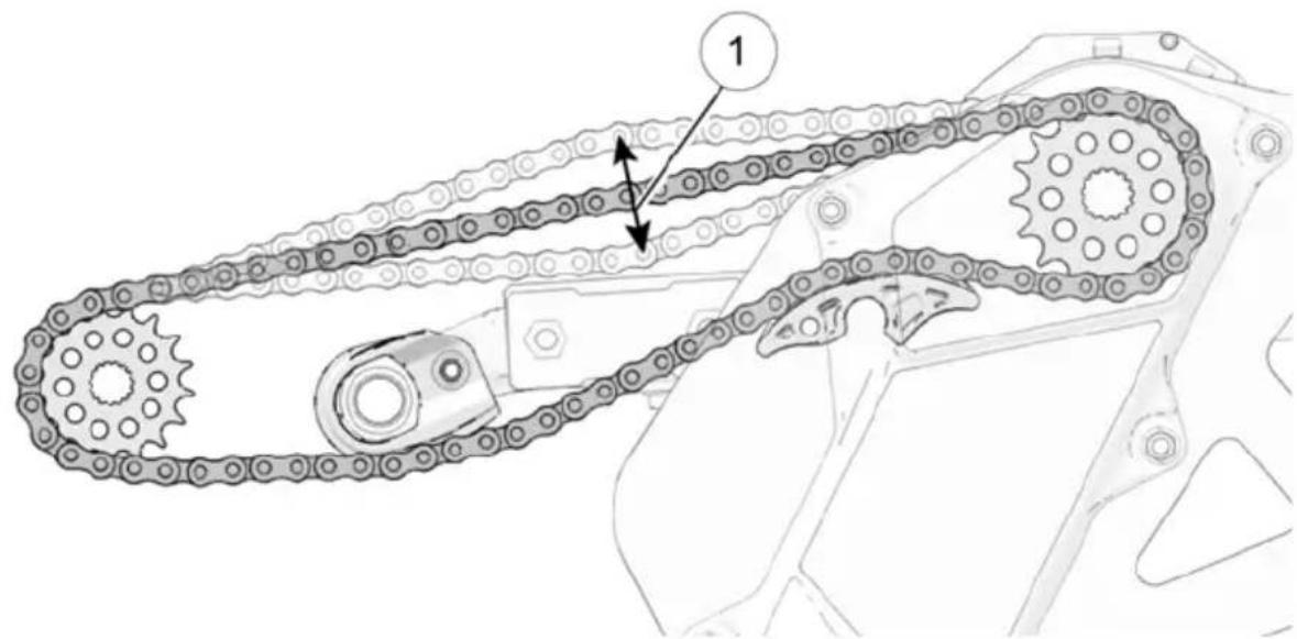 Technical diagram of a mechanical belt drive system with labeled component '1'