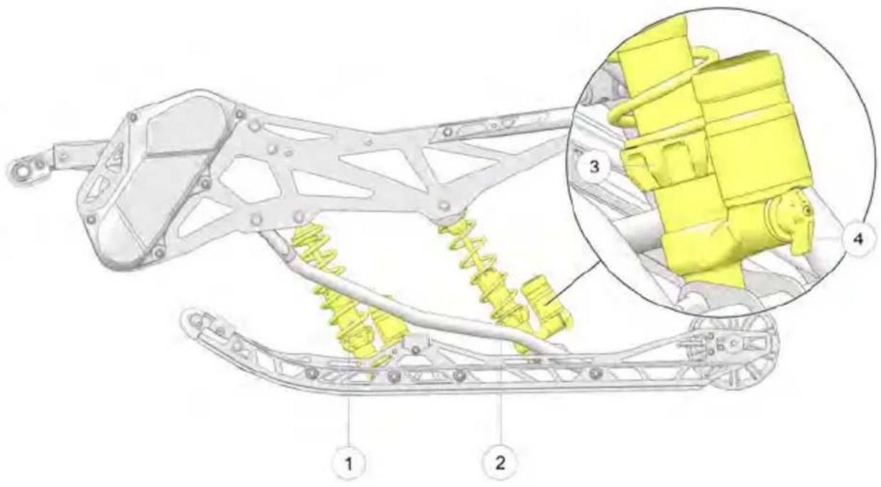 Technical diagram of a robotic car chassis with labeled components and a magnified inset showing internal components.