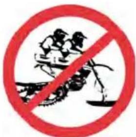 Prohibition sign with pictogram of cyclists crossing a road, crossed out by red diagonal line