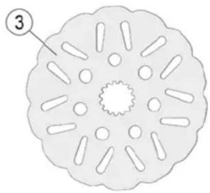 Circular object with scalloped edges and a central hole, labeled with number 3 (no text or symbols on the object itself)