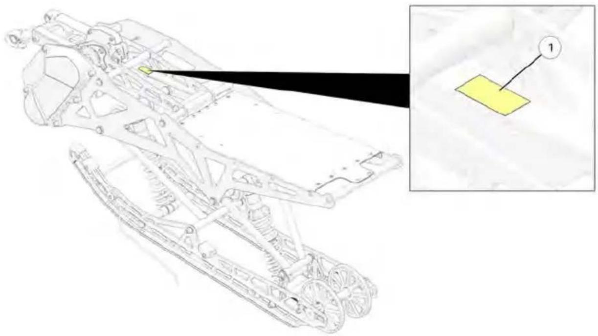 Technical line drawing of a mechanical assembly with an inset showing a yellow component labeled '1' (no text or symbols present)